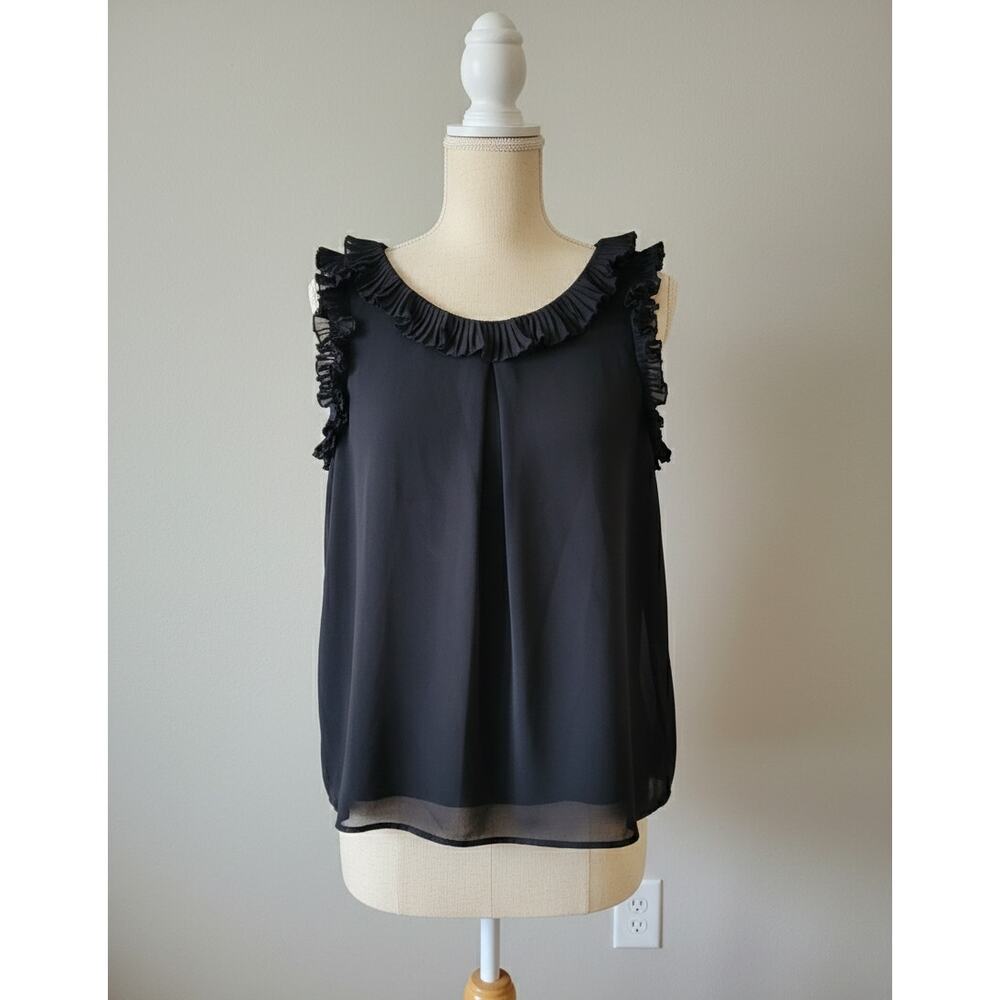 Banana Republic Black Sleeveless Ruffle Pleated Scoop Neck Chiffon Blouse Small